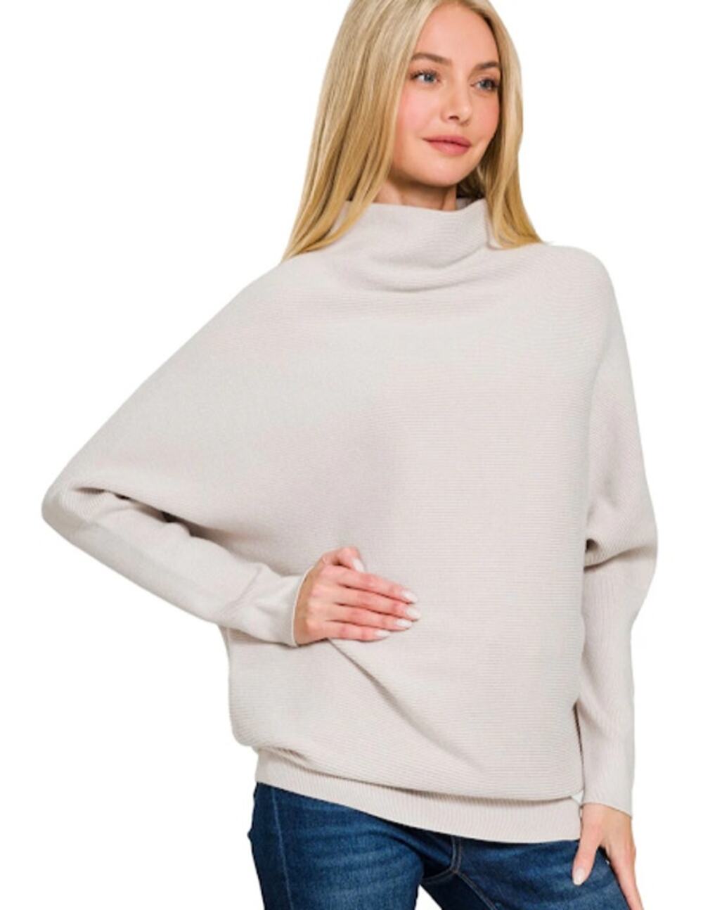 A. N. DESIGN women's Beige Mock Neck Tunic Sweater size Medium